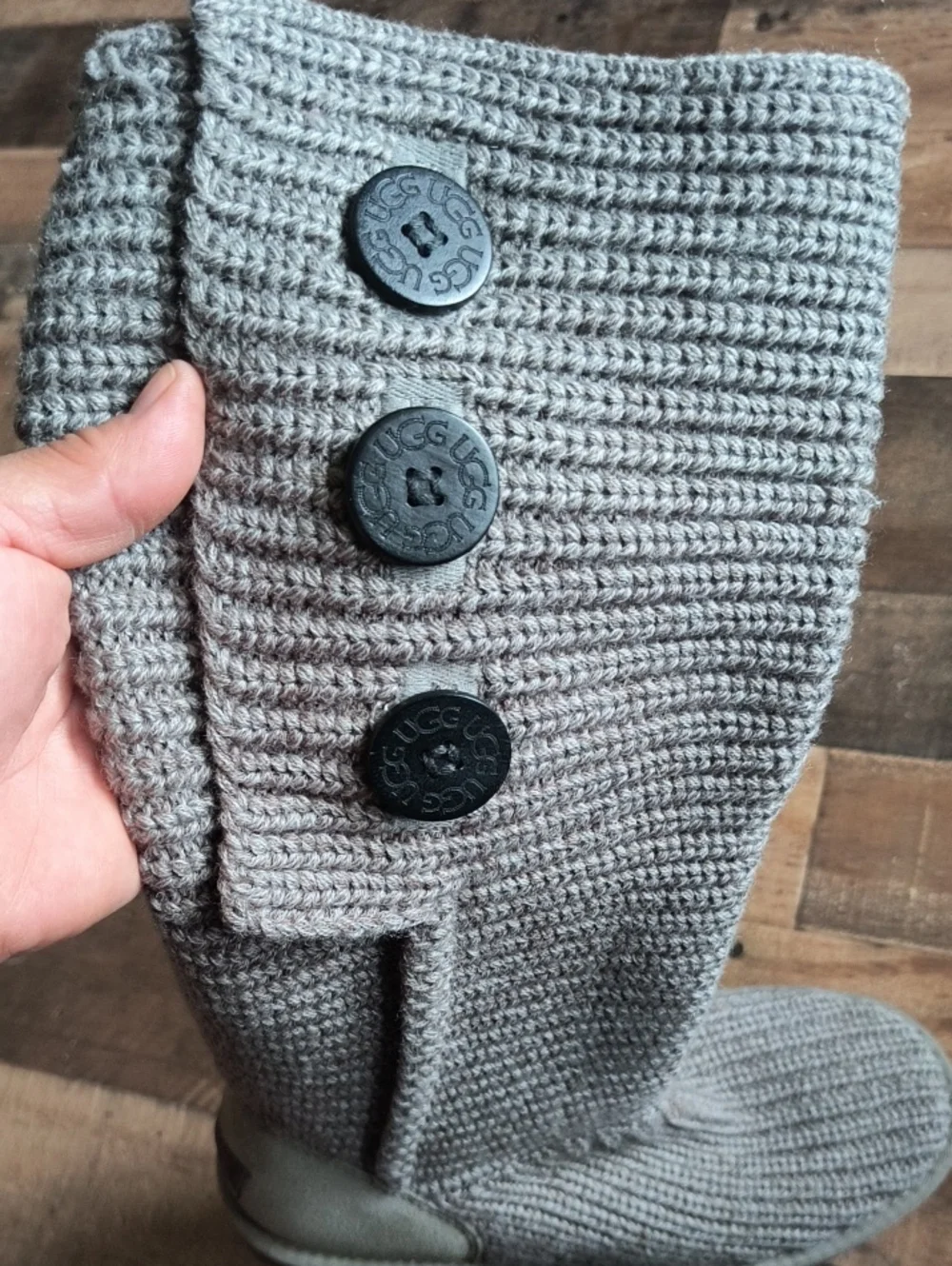 UGG Classic Cardy Gray Wool Blend Knit Boots Sz 10 Women
